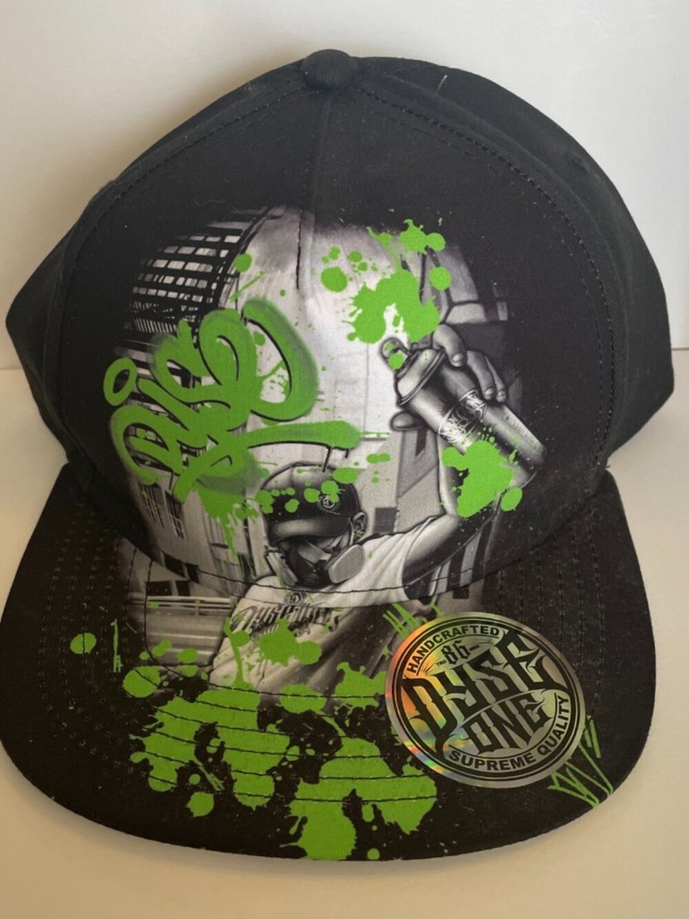 Dyse One NWT Hat Cap SnapBack Black &Green Graffiti Graphic